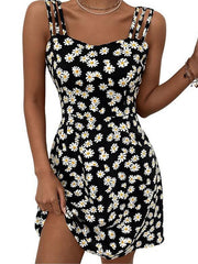 Women's Sleeveless Floral Backless Square Neck Stylish Dress