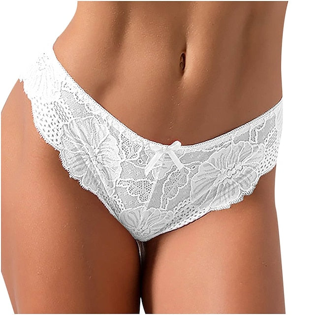 [3 Packs] Women Sexy Thong Panties Full Lace Cute Bowknot Low Waisted Seamless Bikini Briefs Comfy Underwear