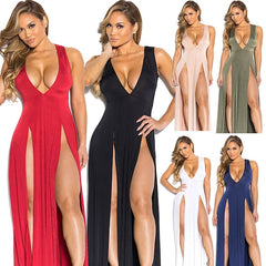 Women's Bodycon Long Dress Maxi Dress Black Blue Pink Sleeveless Pure Color Split Spring Summer Cold Shoulder Hot Party
