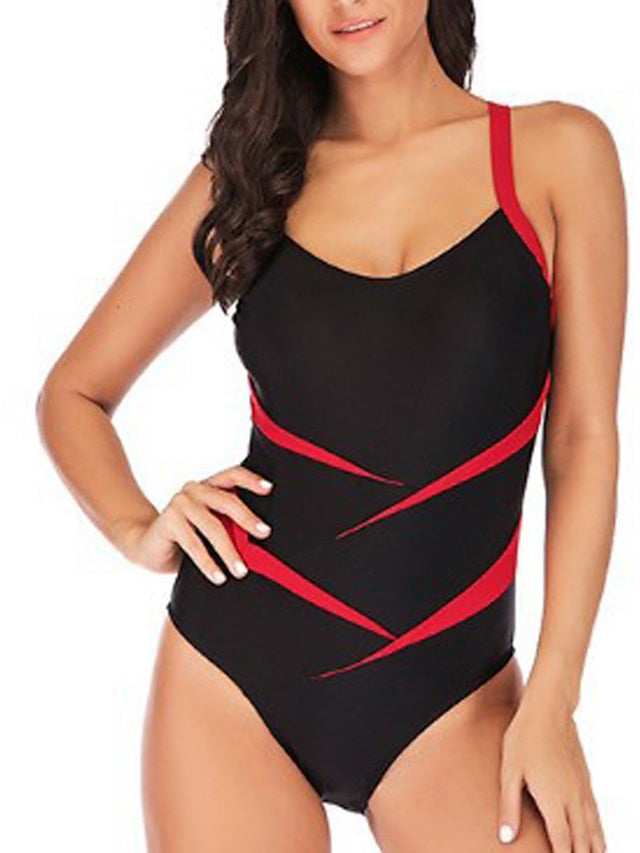 Women's Swimwear One Piece Monokini Plus Size Swimsuit Tummy Control Open Back for Big Busts Solid Color White Red Strap Bathing Suits New Vacation Fashion / Modern / Padded Bras