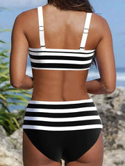Women's Swimwear Bikini Normal Swimsuit 2 Piece Printing High Waisted Striped Light Blue Black Fuchsia Bathing Suits Sports Beach Wear Summer