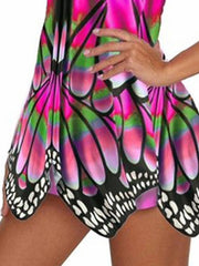 Women's Swimwear Tankini 2 Piece Normal Swimsuit Open Back Printing Butterfly Fuchsia Tunic V Wire Bathing Suits New Vacation Fashion / Modern / Padded Bras