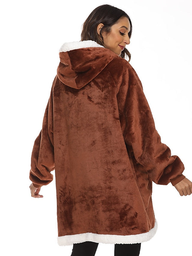 Couple's Pajamas Wearable Blanket Hoodie Fleece Oversized Winter Soft Warm Long Sleeve