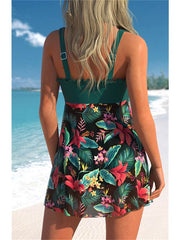 Women's Swimwear Swimdresses Plus Size Swimsuit 2 Piece Printing Floral Black Yellow Pink Dark Green Purple Bathing Suits Sports Beach Wear Summer