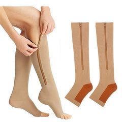 A Pair Sports Pressure Socks Compression Zipper Socks Long Leg Elastic Socks Compression Socks