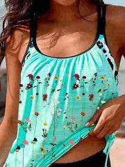 Women's Swimwear Tankini 2 Piece Normal Swimsuit Open Back Printing Floral Green Blue Rosy Pink Camisole Strap Bathing Suits Sexy Vacation Fashion / Modern / New / Padded Bras