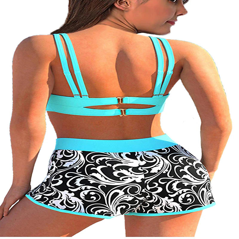 Women's Swimwear Tankini 2 Piece Normal Swimsuit Backless 2 Piece Printing Adjustable Print Multi Color Black Blue Purple Red Padded Strap Bathing Suits Sexy Vacation Beach Wear