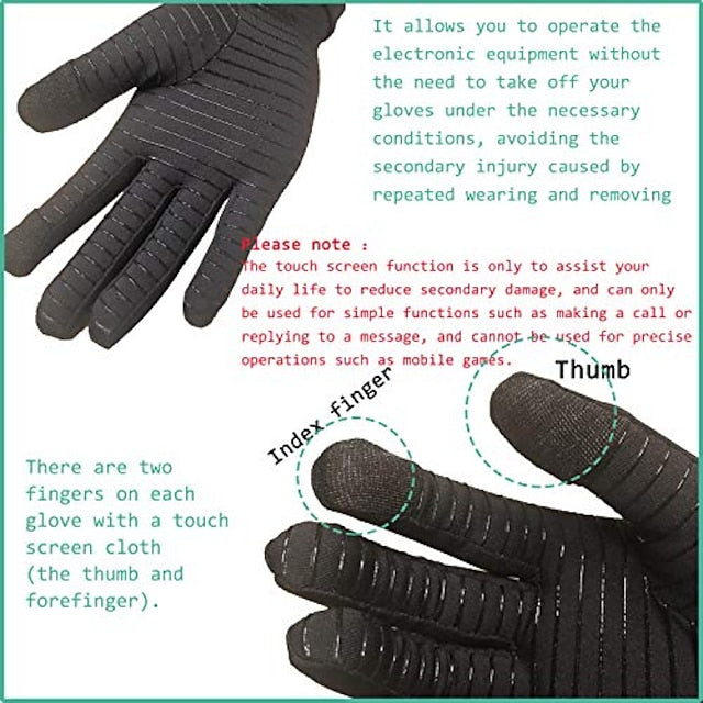 Copper Arthritis Compression Gloves Full Finger Touch Screen Pain Relief for Carpal Tunnel RSI