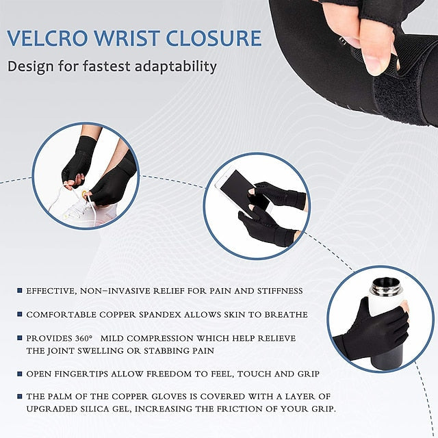 Copper Compression Gloves for Arthritis Carpal Tunnel Pain Relief Fingerless for Men & Women