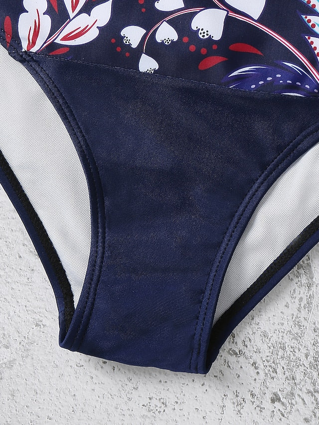 Women's Swimwear Bikini 2 Piece Normal Swimsuit Halter 2 Piece Open Back Sexy Floral White Blue Dusty Blue Green Halter V Wire Bathing Suits Sexy Vacation Beach Wear