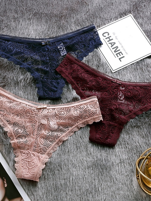 Women's Sexy Panties Basic Panties G-strings & Thongs Panties Brief Underwear 1 PC Underwear Fashion Sexy Comfort Lace Basic Lace Pure Color Nylon Low Waist Sexy Black Pink Wine