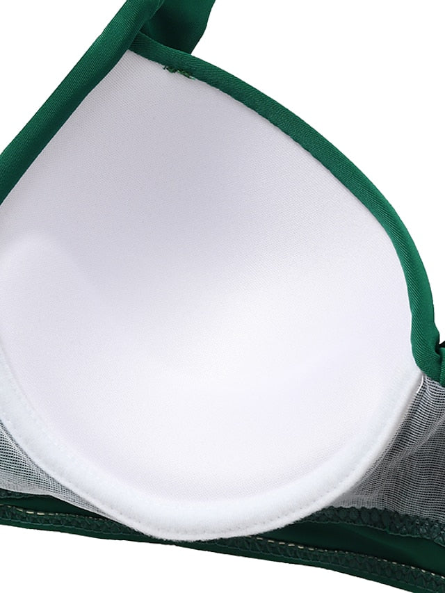 Women's Swimwear Bikini 2 Piece Normal Swimsuit Halter High Waist Push Up High Waisted Geometric Wave dot + red Black White Yellow Pink Bathing Suits Sports Fashion Ordinary