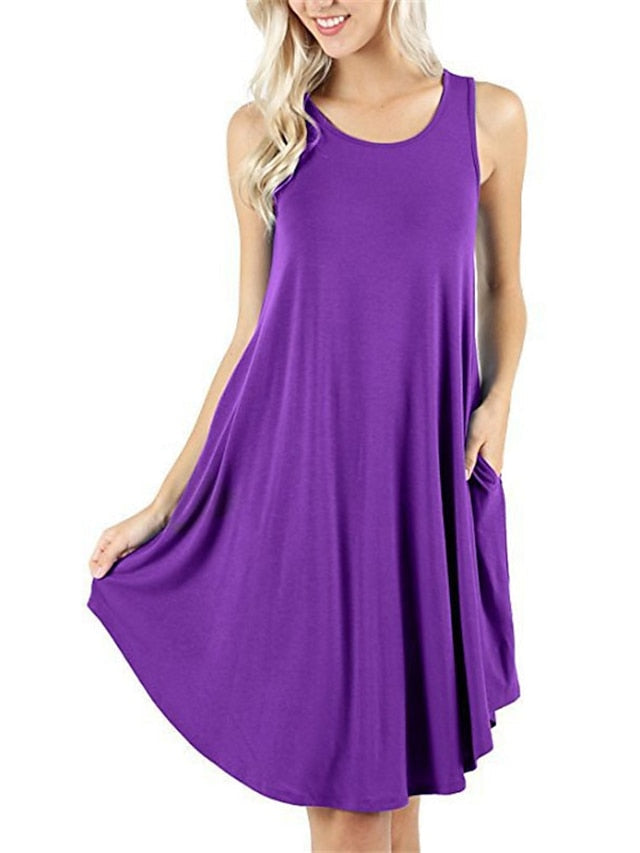 Women's Pajamas Nightgown Nighty Pjs Pure Color Comfort Soft Home Daily Cotton Crew Neck Sleeveless Pocket Spring Summer Blue Purple