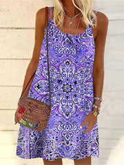 Women's Casual Dress Summer Dress Slip Dress Tribal Drawstring Print Strap Mini Dress Fashion Holiday Vacation Sleeveless Loose Fit