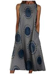 Casual Sleeveless Print Crew Neck Stylish Design Dress For Womens