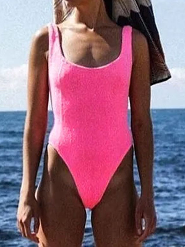 Women's Swimwear One Piece Normal Swimsuit Quick Dry Solid Color Lake Green Black White Pink Orange Bodysuit Bathing Suits Sports Beach Wear Summer