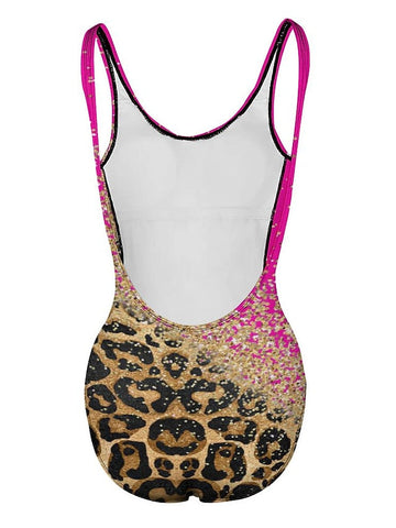 Women's Swimwear One Piece Normal Swimsuit Printing Leopard Yellow Pink Blue Bodysuit Bathing Suits Sports Beach Wear Summer