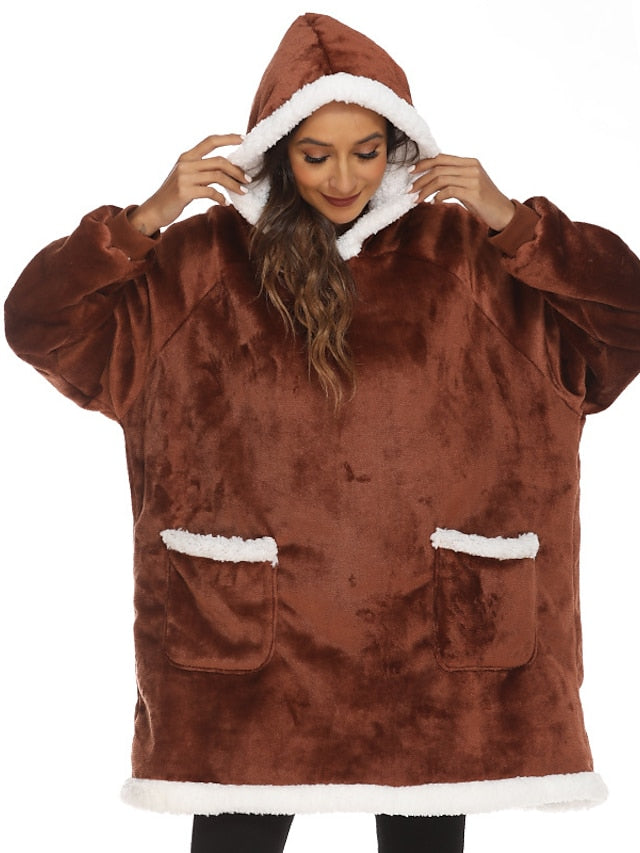 Couple's Pajamas Wearable Blanket Hoodie Fleece Oversized Winter Soft Warm Long Sleeve