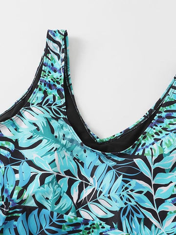 Women's Swimwear Swimdresses Plus Size Swimsuit Printing Leaf Green Bodysuit Bathing Suits Sports Beach Wear Summer