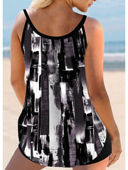 Women's Swimwear Tankini 2 Piece Plus Size Swimsuit 2 Piece Printing Floral Black White Blue Tank Top Bathing Suits Sports Summer