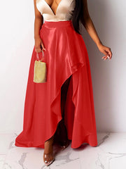 Women's Skirt Long Skirt Asymmetrical Polyester Black Red Royal Blue Skirts Spring & Fall Pleated Split Without Lining Fashion Summer Weekend