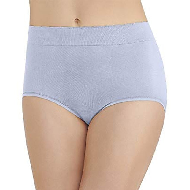 Women's Basic Simple Pure Color Basic Panties Micro-elastic Mid Waist Cotton Light Blue L , 1pc , pack