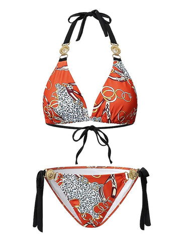 Women's Swimwear Bikini 2 Piece Normal Swimsuit Push Up Slim Geometric Orange Bathing Suits Sexy Active Vacation / Floral / Party / New / Padded Bras