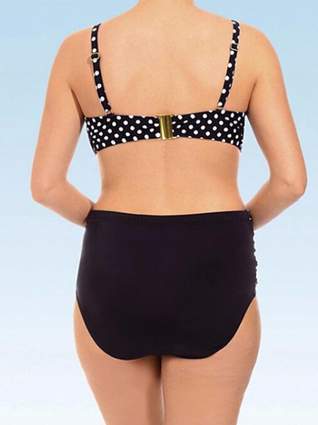 Women's Swimwear Bikini Plus Size Swimsuit 2 Piece Printing High Waisted Polka Dot Black Bathing Suits Sports Beach Wear Summer