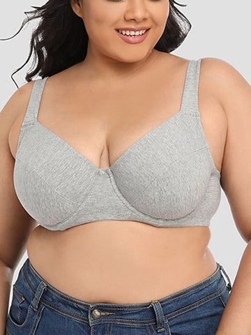Women's Underwire Bras Fixed Straps 3,4 Cup V Neck Breathable Flower , Floral Hook & Eye Date Casual Daily Polyester 1PC White Gray , Plus Size , Bras & Bralettes , 1 PC , Plus Size