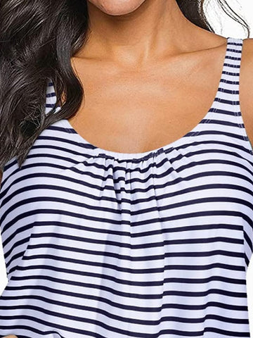 Women's Swimwear Tankini 2 Piece Normal Swimsuit High Waisted Striped Blue Padded Strap Bathing Suits Sports Vacation Sexy / New
