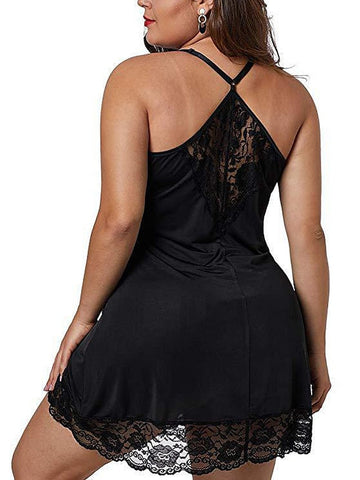 Women's Slip Dress Night Dress Mini Dress Sexy Cozy Lace Backless Patchwork Strap Home Lounge Black Dark Red