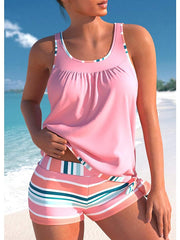 Women's Swimwear Tankini 2 Piece Normal Swimsuit 2 Piece Striped Pink Bathing Suits Sports Beach Wear Summer