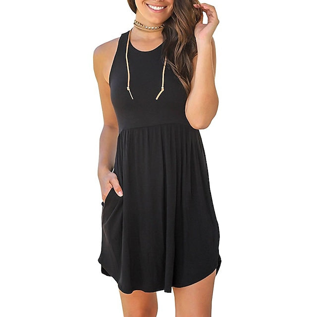 Women's Temperament Sleeveless Simple Tank Pocket Dress