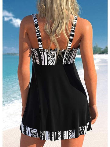 Women's Swimwear Swimdresses Plus Size Swimsuit Printing Graphic Black Pink Navy Blue Purple Bathing Suits Sports Beach Wear Summer