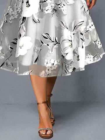 Women's Plus Size Casual Dress Dress Set Chiffon Dress Floral Midi Dress Half Sleeve Print Crew Neck Fashion Daily Gray Summer Spring Plus Size Print Dresses