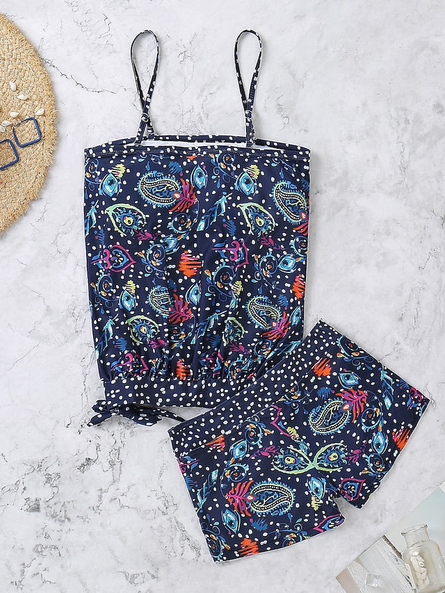 Women's Swimwear Tankini 2 Piece Normal Swimsuit Modest Swimwear Slim Dot Orchid 41 Blue dot 41 Bathing Suits New Casual Sexy / Padded Bras