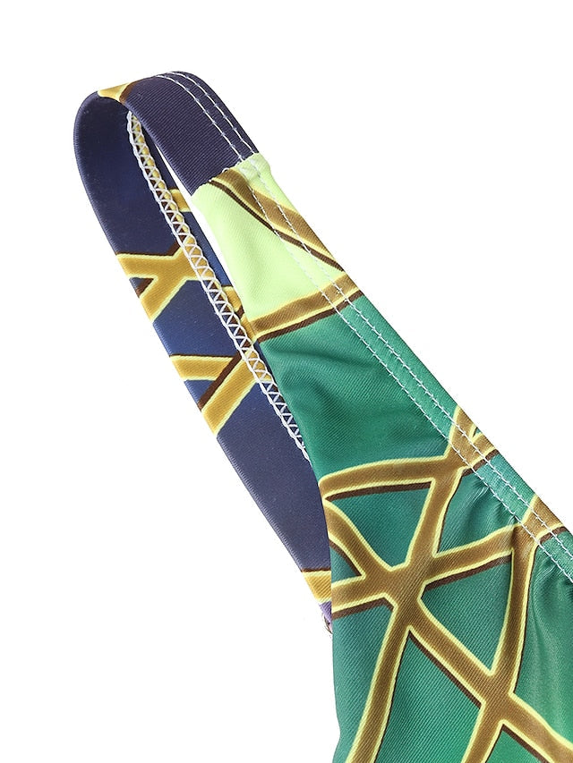 Women's High Waisted Plaid Tankini Swimsuit - Purple Padded V Wire Bathing Suit for Vacation