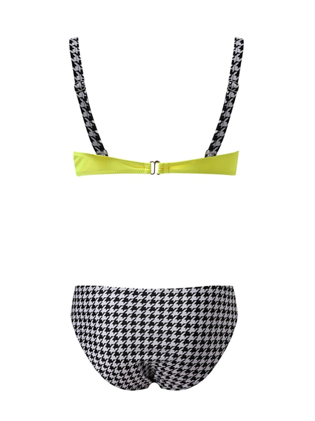 Women's Swimwear Bikini 2 Piece Normal Swimsuit Backless Printing High Waisted string fold over Houndstooth Stripe Green Yellow Rainbow Red Strap Bathing Suits New Vacation Sexy / Modern