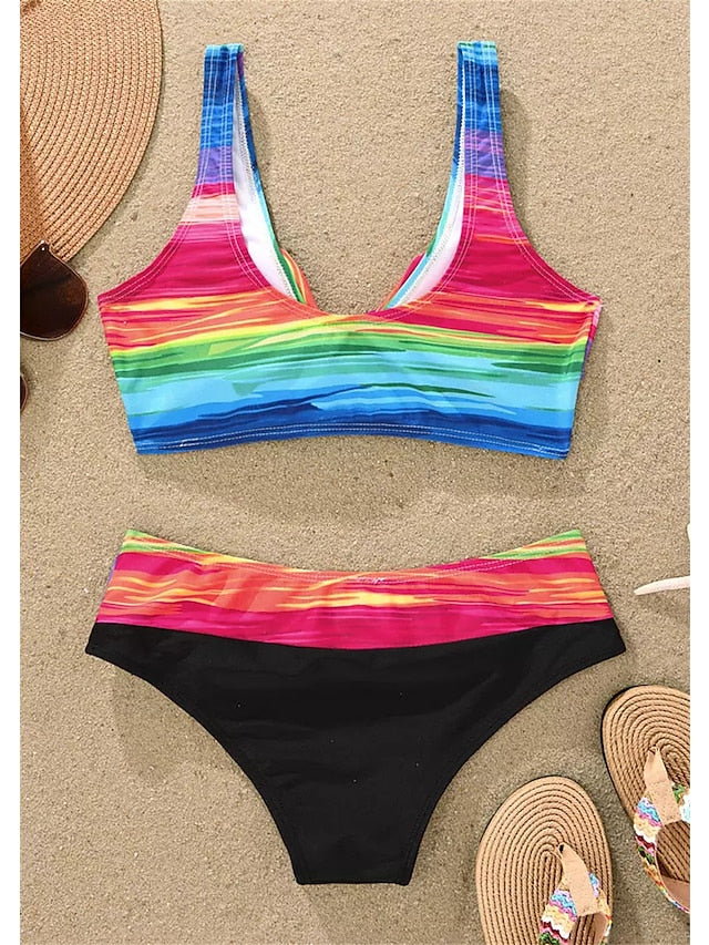 Women's Swimwear Bikini Normal Swimsuit 2 Piece Printing Tie Dye Rose Red Bathing Suits Sports Beach Wear Summer