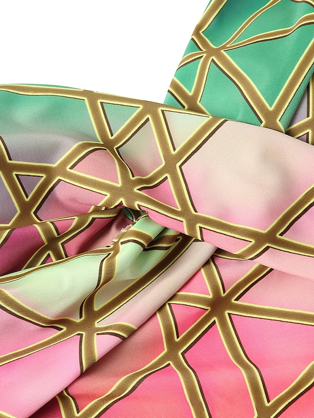 Women's High Waisted Plaid Tankini Swimsuit - Purple Padded V Wire Bathing Suit for Vacation