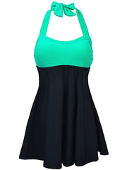 Women's Swimwear Tankini 2 Piece Plus Size Swimsuit Backless Color Block Green Blue Purple Halter Bathing Suits New Vacation Holiday / Modern / Cute
