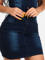 Women's Summer Cotton Denim Mini Dress - Short Sleeve with Pockets