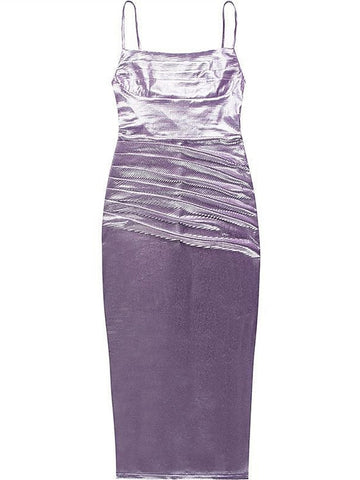 Women's Party Dress Sheath Dress Slip Dress Midi Dress Silver Purple Sleeveless Pure Color Backless Summer Spring Spaghetti Strap Party Evening Party