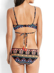 Women's Swimwear Bikini 2 Piece Normal Swimsuit Backless Printing string Hole Geometic Brown V Wire Bathing Suits New Ethnic Style Vacation / Sexy / Vintage / Strap