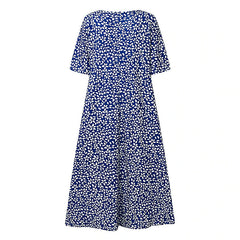 Women's Casual Dress Shift Dress Midi Dress Blue Half Sleeve Floral Loose Spring Summer Crew Neck Basic Print Dresses