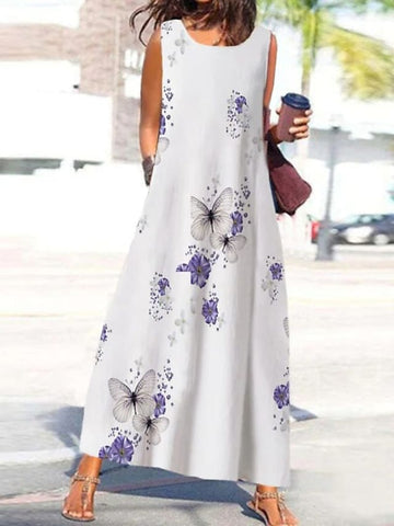 Women's Long Dress Maxi Dress Casual Dress Tank Dress Print Dress Floral Casual Outdoor Daily Vacation Print Sleeveless Crew Neck Dress Loose Fit Pink Red Purple Fall Spring