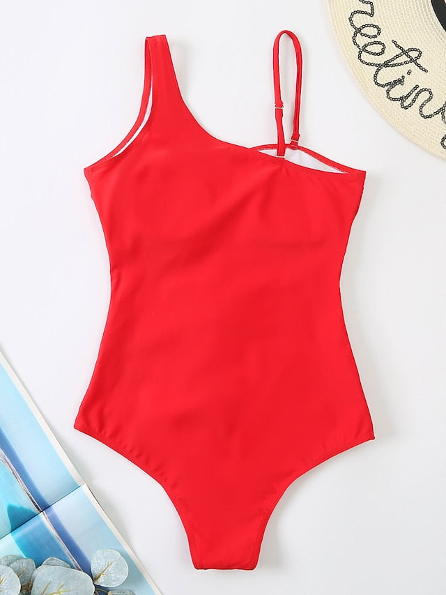 Women's Swimwear One Piece Monokini Bathing Suits Normal Swimsuit High Waist Open Back Mesh Pure Color Green Black Dark Green Red Padded Strap Bathing Suits New Casual Vacation / Sexy / Modern