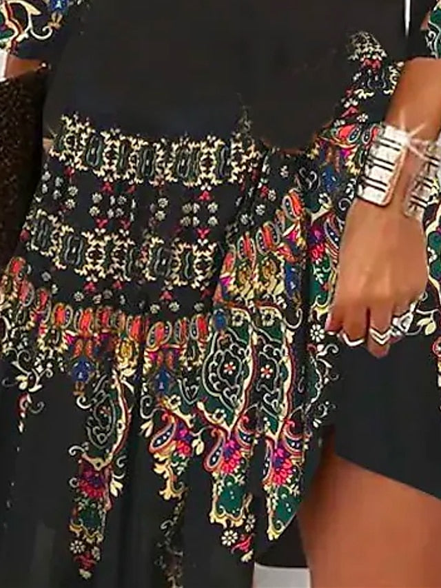 Women's Casual Dress Ethnic Dress Mini Dress Black Half Sleeve Paisley Print Summer Spring V Neck Stylish