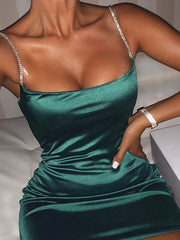 Women‘s Sheath Dress Emerald Green Dress Mini Dress Green Black Wine Sleeveless Pure Color Spring Summer Cold Shoulder Hot Party Slim S M L XL