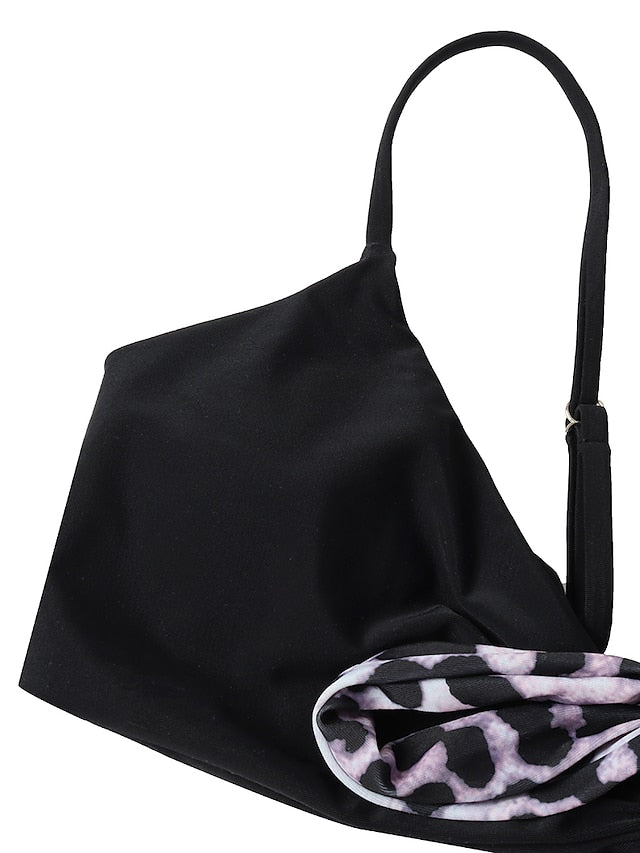 Women's Swimwear Bikini 2 Piece Normal Swimsuit Criss Cross Halter Leopard Print Color Block Black Brown Bathing Suits Sexy Fashion Sexy / New / Padded Bras